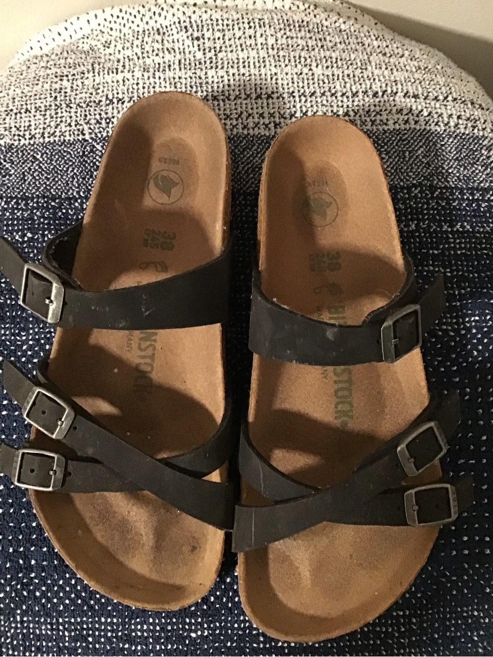 Birkenstock Kids Black Triple-Strap Cork Footbed Sandals with Buckles